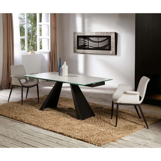 Alai White Metal and Glass Dining Table, 160x90x76cm