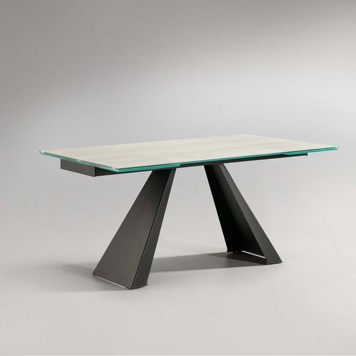 Alai White Metal and Glass Dining Table, 160x90x76cm