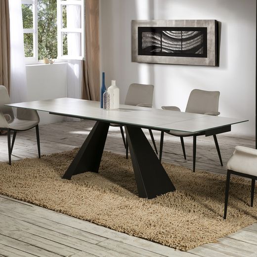 Alai White Metal and Glass Dining Table, 160x90x76cm