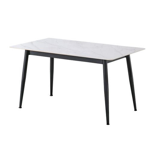 Mesa de comedor de piedra sinterizada y metal en blanco y negro, 140 x 80 x 75 cm | Berna
