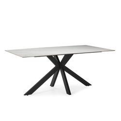 Table à manger en pierre synthétique noire et blanche et métal, 180 x 90 x 76 cm | Bimba