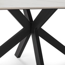 Table à manger en pierre synthétique noire et blanche et métal, 180 x 90 x 76 cm | Bimba