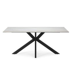 Table à manger en pierre synthétique noire et blanche et métal, 180 x 90 x 76 cm | Bimba