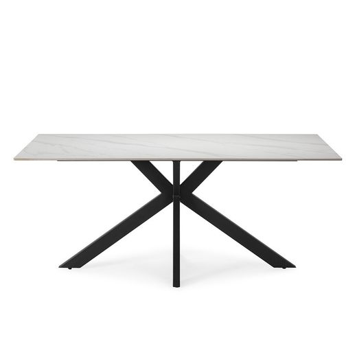 Table à manger en pierre synthétique noire et blanche et métal, 180 x 90 x 76 cm | Bimba