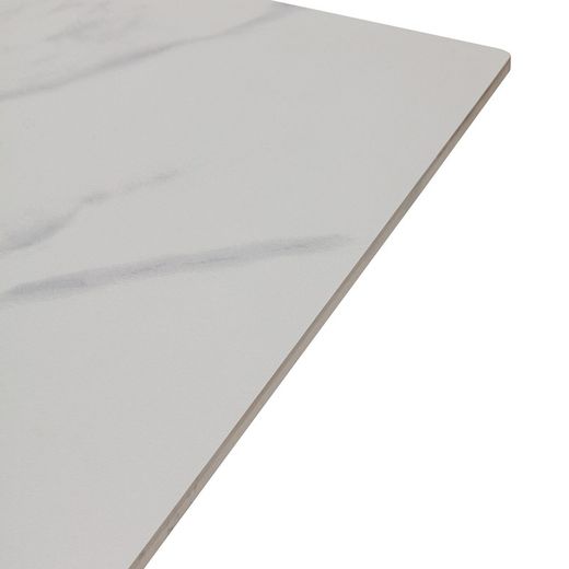 Table à manger en pierre synthétique noire et blanche et métal, 180 x 90 x 76 cm | Bimba