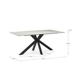 Table à manger en pierre synthétique noire et blanche et métal, 180 x 90 x 76 cm | Bimba