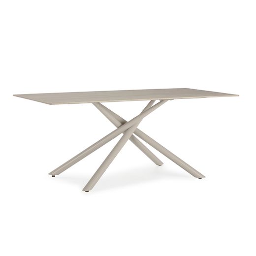 Mesa de comedor de piedra y metal en crema, 180 x 90 x 76 cm | Tori