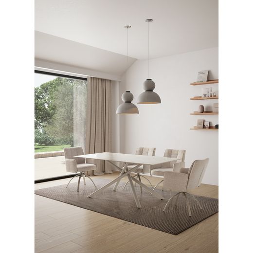 Kremowy stół jadalny z kamienia i metalu, 180 x 90 x 76 cm | Tori