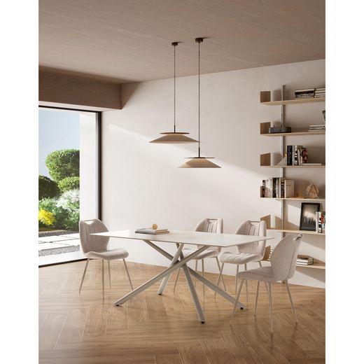 Kremowy stół jadalny z kamienia i metalu, 180 x 90 x 76 cm | Tori