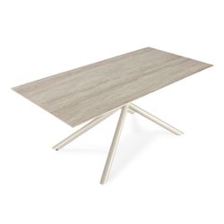 Kremowy stół jadalny z kamienia i metalu, 180 x 90 x 76 cm | Tori