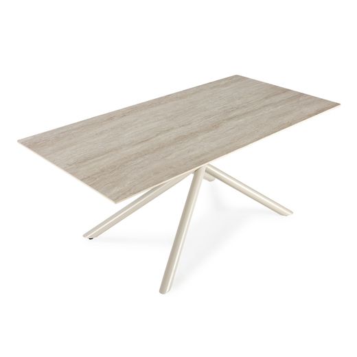 Kremowy stół jadalny z kamienia i metalu, 180 x 90 x 76 cm | Tori