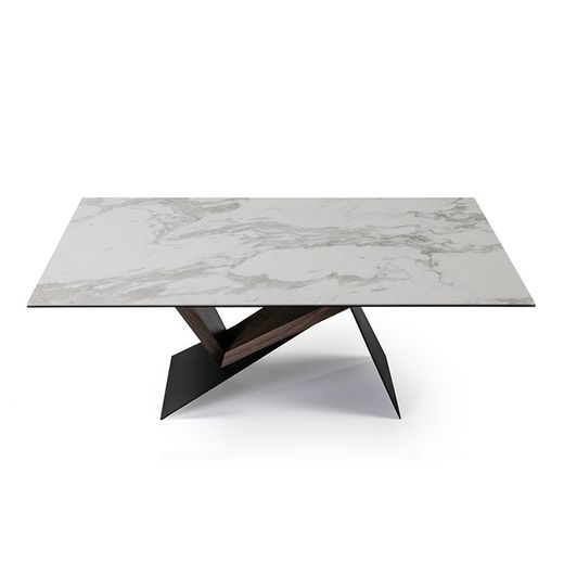 Marble effect Porcelain Dining Table, Metal and White Noa Walnut, 180x90x75cm