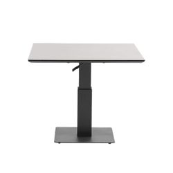 Lifttop-Esstisch aus Aluminium und Keramikglas in Anthrazit und Lichtgrau, 90 x 90 x 50 / 74 cm | Isabella