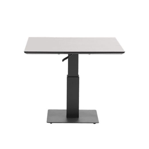 Lifttop-Esstisch aus Aluminium und Keramikglas in Anthrazit und Lichtgrau, 90 x 90 x 50 / 74 cm | Isabella