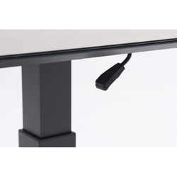 Lifttop-Esstisch aus Aluminium und Keramikglas in Anthrazit und Lichtgrau, 90 x 90 x 50 / 74 cm | Isabella