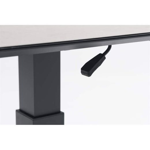 Lifttop-Esstisch aus Aluminium und Keramikglas in Anthrazit und Lichtgrau, 90 x 90 x 50 / 74 cm | Isabella