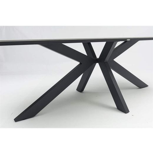 Lift-top dining table made of aluminium and ceramic glass in anthracite and medium grey, 240 x 100 x 75 cm | Bais