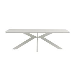 Lift-top dining table made of aluminium and ceramic glass in white and beige, 240 x 100 x 75 cm | Bais