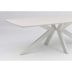 Lift-top dining table made of aluminium and ceramic glass in white and beige, 240 x 100 x 75 cm | Bais