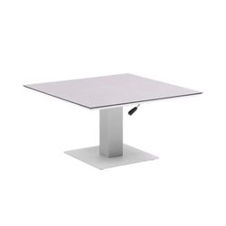 Table à manger à plateau relevable en aluminium et verre céramique blanc et gris clair, 90 x 90 x 50 / 74 cm | Isabelle