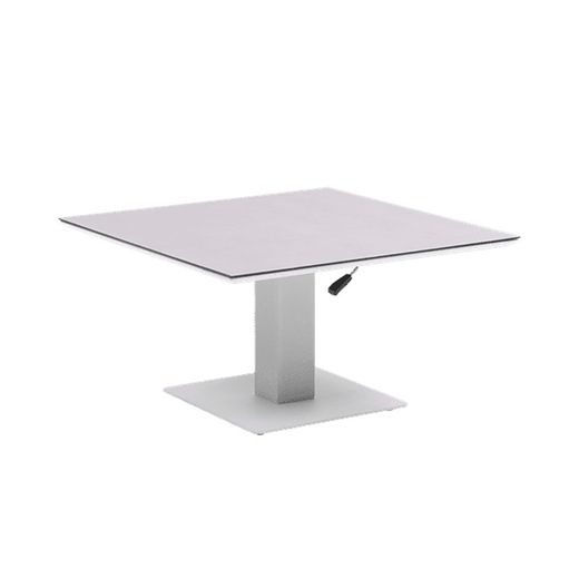 Table à manger à plateau relevable en aluminium et verre céramique blanc et gris clair, 90 x 90 x 50 / 74 cm | Isabelle
