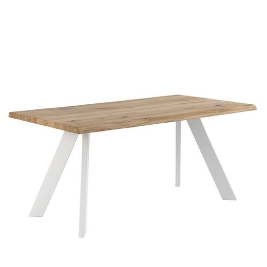 Mesa comedor de roble y metal en natural y blanco, 140 x 90 x 74 cm | Lucina