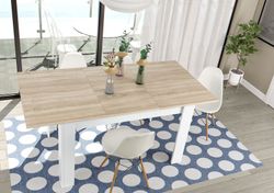 Ausziehbarer Esstisch in Weiß und Eiche, 140/190 x 90 x 78 cm