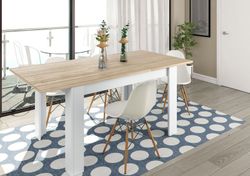 Ausziehbarer Esstisch in Weiß und Eiche, 140/190 x 90 x 78 cm