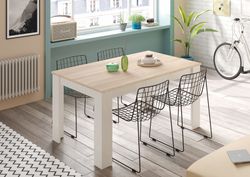 Ausziehbarer Esstisch in Weiß und Eiche, 140/190 x 90 x 78 cm