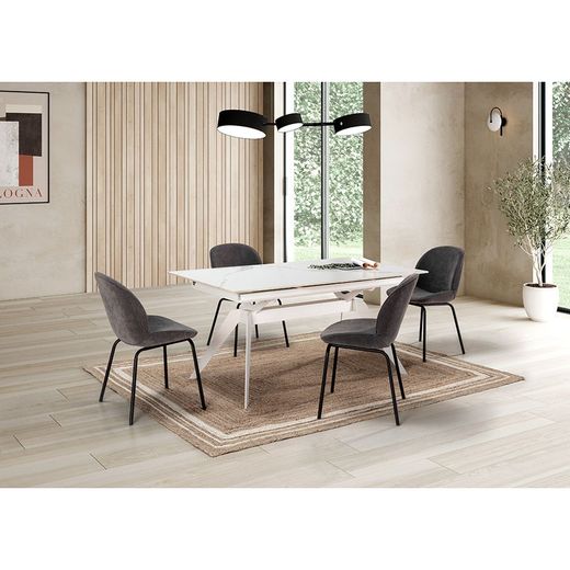 White metal and ceramic extendable dining table, 160/220 x 90 x 76 cm | Lula