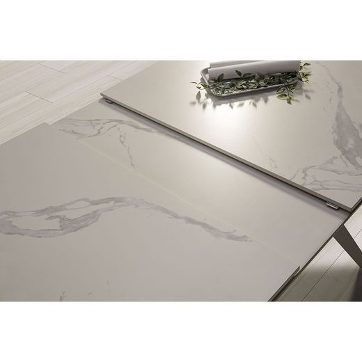 White metal and ceramic extendable dining table, 160/220 x 90 x 76 cm | Lula
