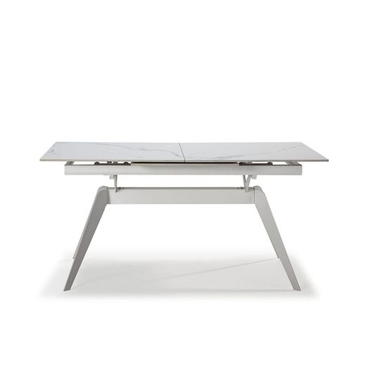 White metal and ceramic extendable dining table, 160/220 x 90 x 76 cm | Lula