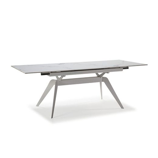 White metal and ceramic extendable dining table, 160/220 x 90 x 76 cm | Lula