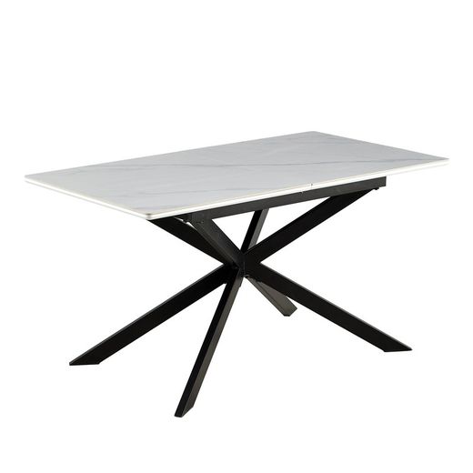 Ausziehbarer Esstisch aus Keramik und Metall in Schwarz und Weiß, 140-180 x 80 x 75 cm | Ibiza
