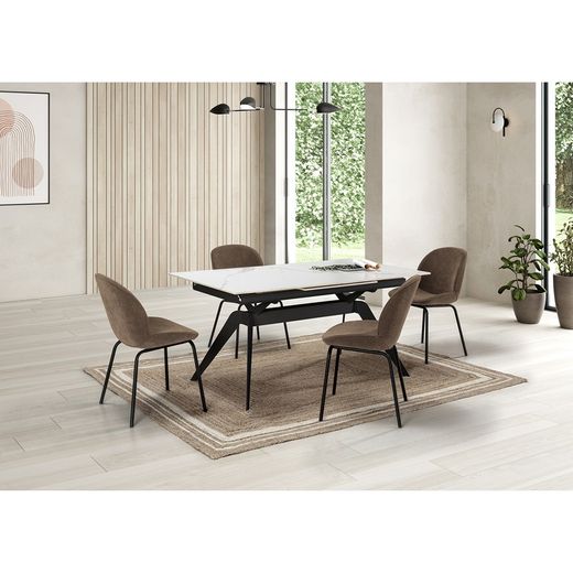 Extendable black and white ceramic and metal dining table, 160/220 x 90 x 76 cm | Lula