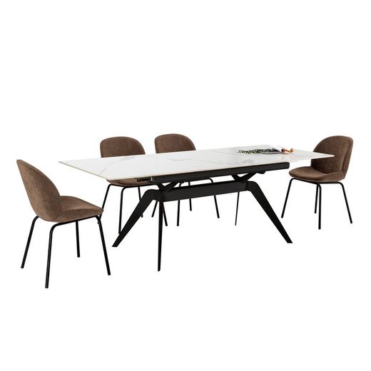 Extendable black and white ceramic and metal dining table, 160/220 x 90 x 76 cm | Lula