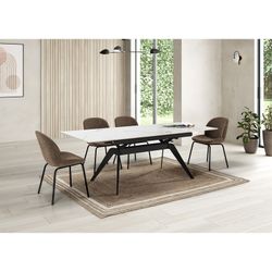 Extendable black and white ceramic and metal dining table, 160/220 x 90 x 76 cm | Lula