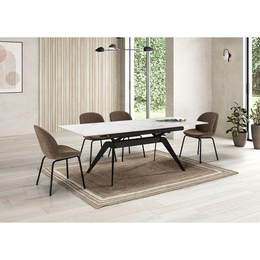 Extendable black and white ceramic and metal dining table, 160/220 x 90 x 76 cm | Lula