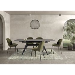 Extendable black metal and ceramic dining table, 160/220 x 90 x 76 cm | Lula