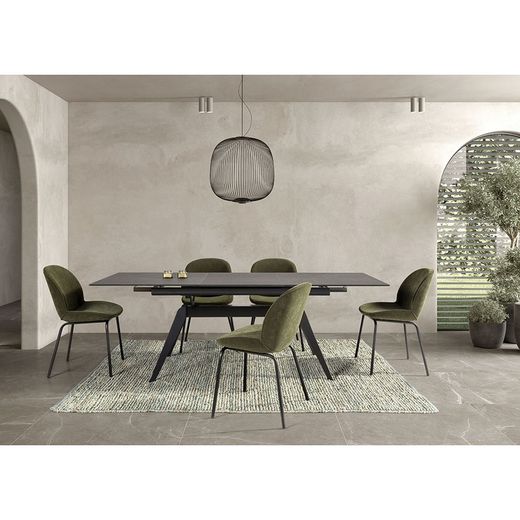 Extendable black metal and ceramic dining table, 160/220 x 90 x 76 cm | Lula