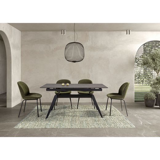 Extendable black metal and ceramic dining table, 160/220 x 90 x 76 cm | Lula
