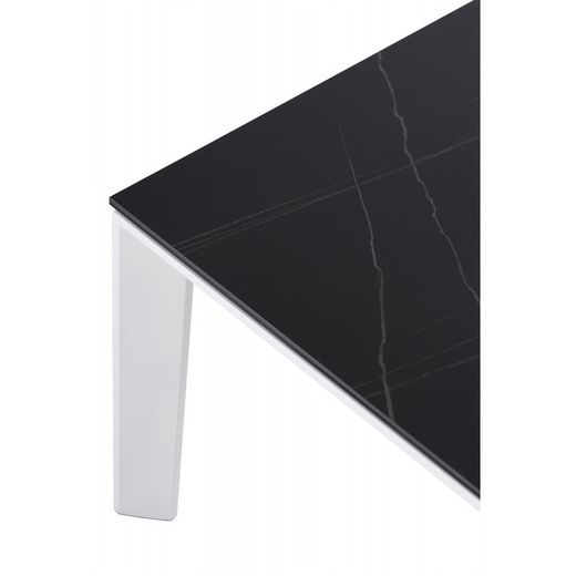 Extendable dining table in tempered glass and porcelain finish, 140/200 x 90 x 76 cm