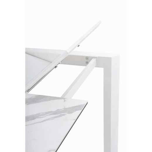 Extendable dining table in tempered glass and porcelain finish, 140/200 x 90 x 76 cm