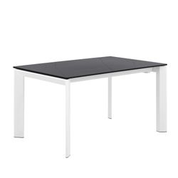 Extendable dining table in tempered glass and porcelain finish, 140/200 x 90 x 76 cm