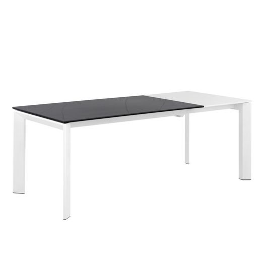 Extendable dining table in tempered glass and porcelain finish, 160/240 x 90 x 76cm