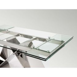 Stół rozkładany ze szkła i stali nierdzewnej Mika, 160x90x75cm
