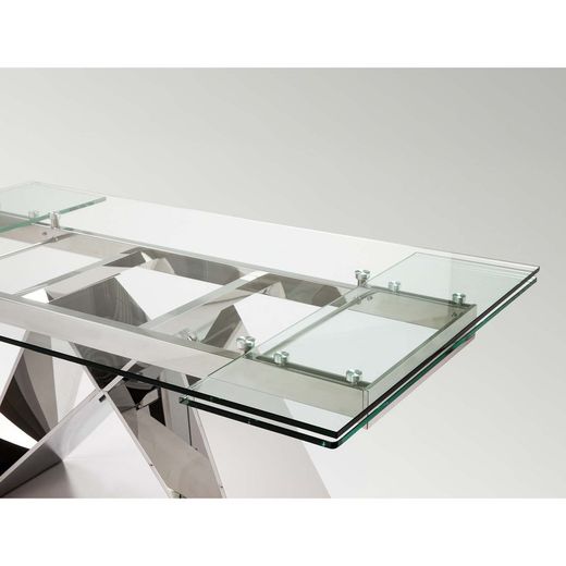 Stół rozkładany ze szkła i stali nierdzewnej Mika, 160x90x75cm