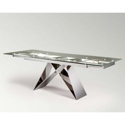 Mesa de jantar extensível de vidro e aço inoxidável Mika, 160x90x75cm