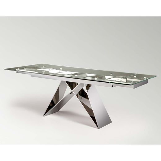 Stół rozkładany ze szkła i stali nierdzewnej Mika, 160x90x75cm