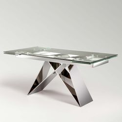 Mesa de jantar extensível de vidro e aço inoxidável Mika, 160x90x75cm